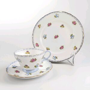 Shelley China Trio Forget Me Nots Rose Pansy Lunch Plate Tea Cup Saucer Set VTG